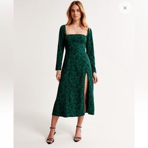 Abercrombie & Fitch Long-Sleeve Squareneck Midi Dress Medium Petite Holiday MP